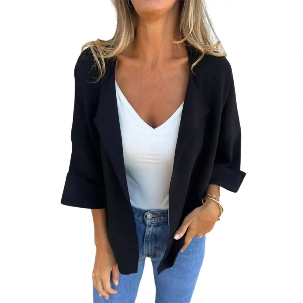 Women Coat Lapel Long Sleeve Regular Style Jacket Open Front Spring Autumn Imitation Suede Outerwear Sun Protection Lady Clothes
