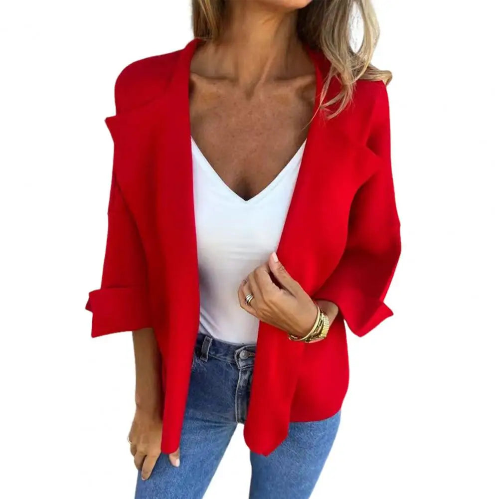 Women Coat Lapel Long Sleeve Regular Style Jacket Open Front Spring Autumn Imitation Suede Outerwear Sun Protection Lady Clothes