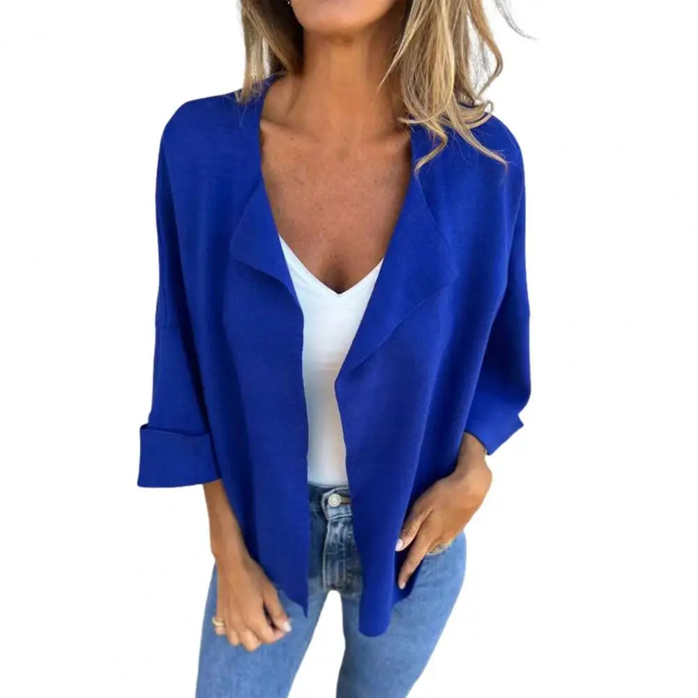 Women Coat Lapel Long Sleeve Regular Style Jacket Open Front Spring Autumn Imitation Suede Outerwear Sun Protection Lady Clothes