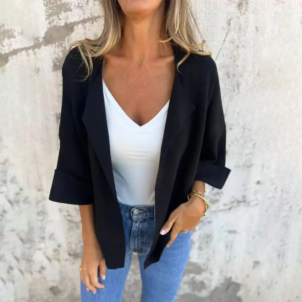 Women Coat Lapel Long Sleeve Regular Style Jacket Open Front Spring Autumn Imitation Suede Outerwear Sun Protection Lady Clothes
