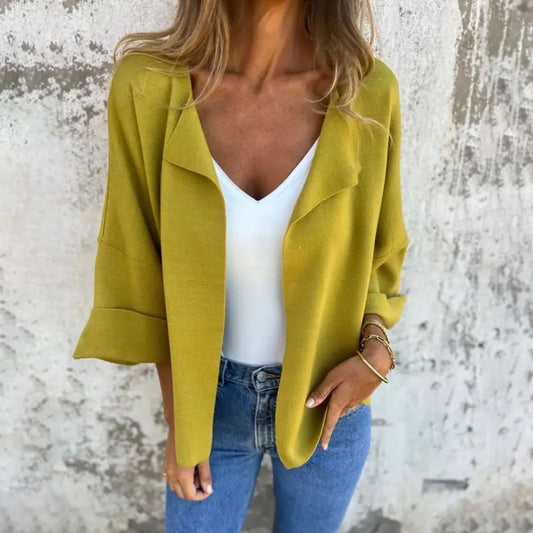 Women Coat Lapel Long Sleeve Regular Style Jacket Open Front Spring Autumn Imitation Suede Outerwear Sun Protection Lady Clothes