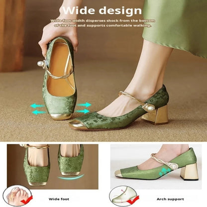 High Heels 2024 Retro French Thick Heel Square Toe Pump Shoes for Women