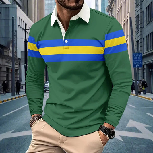 Autumn Long Sleeve New T-Shirt Men'S Printed Color Matching Lapel Men'S Casual POLO Shirt Top Men T Shirt Mens Long Sleeve